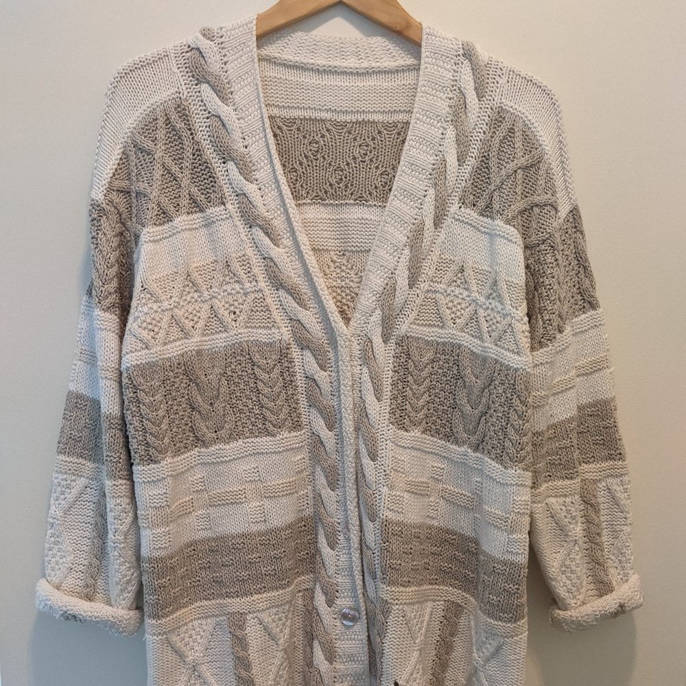Vintage Cotton Oversized Comfy Beige & White Cardigan S, M or L